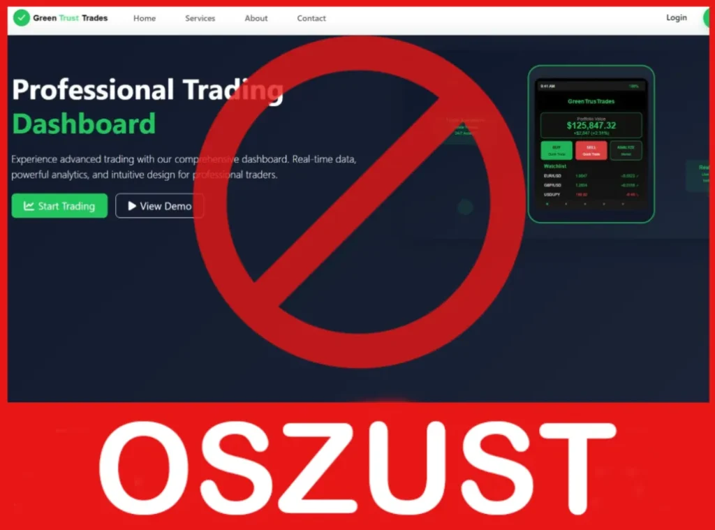 Green Trust Trades przód ekran